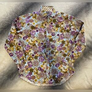 (B2) Thomas Dean Men's Blue Purple Floral Paisley All-Over Print Dress Shirt L